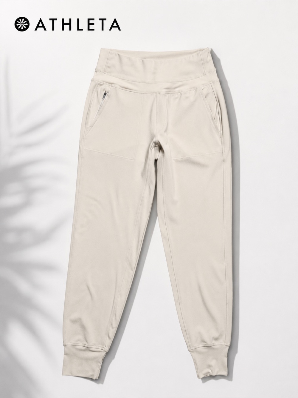 Jogger Pants Athleta Woman’s Size S Elegant White Pearl Lightweight Zip Pockets